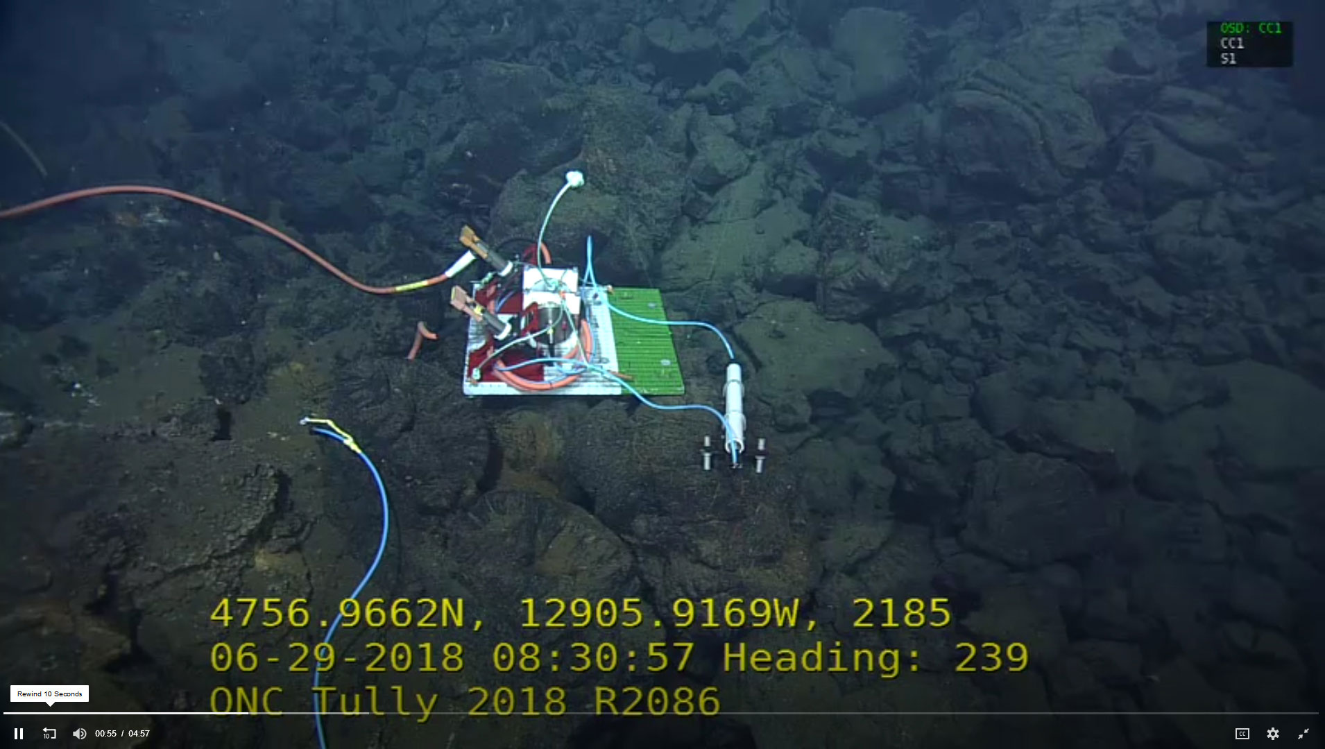 Installed and connected Maris Ocean Bottom Seismometer and interface unit