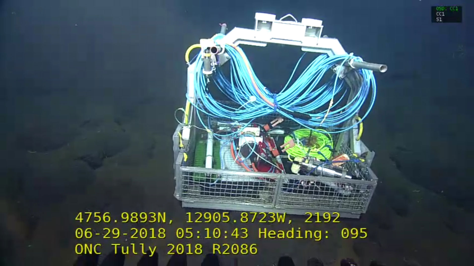 Remotely operated vehicle toolbox containing Maris Ocean Bottom Seismometer, interface unit and cabling